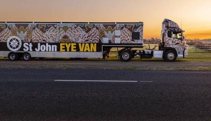 Sidelong shot of the St John Eye Van