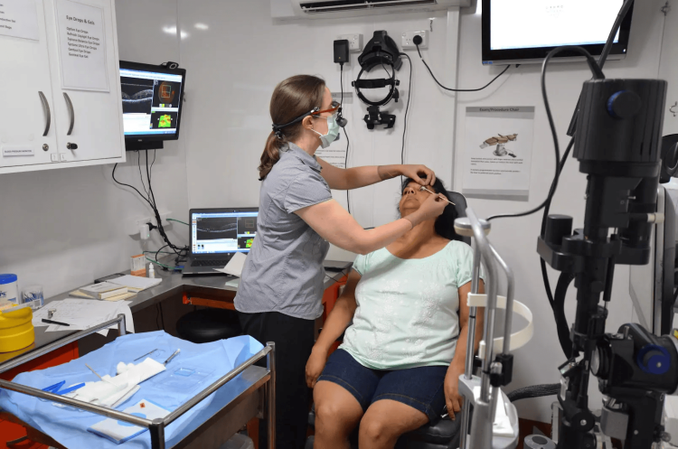 Clinical eye testing in the St John Eye Van